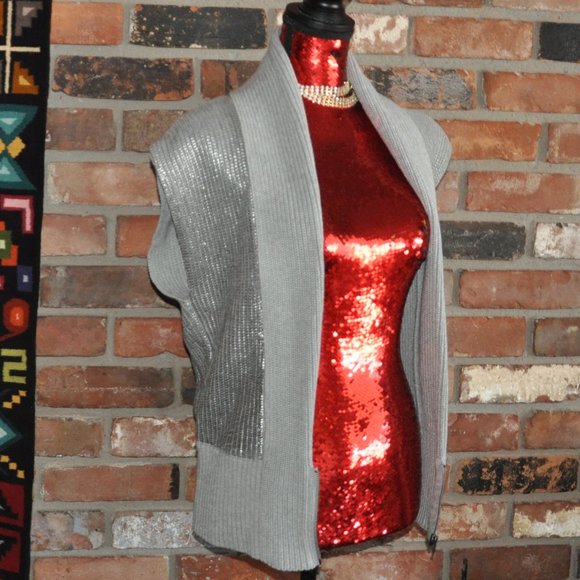 A/X Armani Exchange Sleeveless Gray Metallic Silver Knit Zip-up Sweater Vest S - Picture 6 of 13